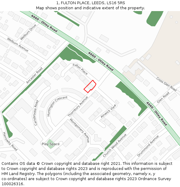 1, FULTON PLACE, LEEDS, LS16 5RS: Location map and indicative extent of plot