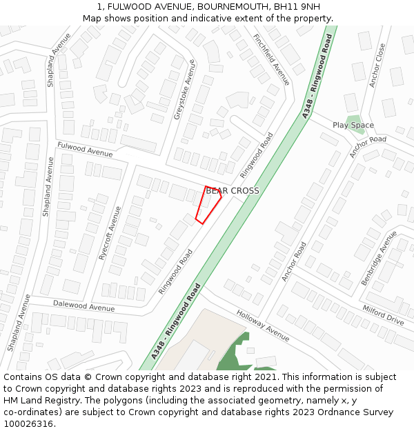 1, FULWOOD AVENUE, BOURNEMOUTH, BH11 9NH: Location map and indicative extent of plot