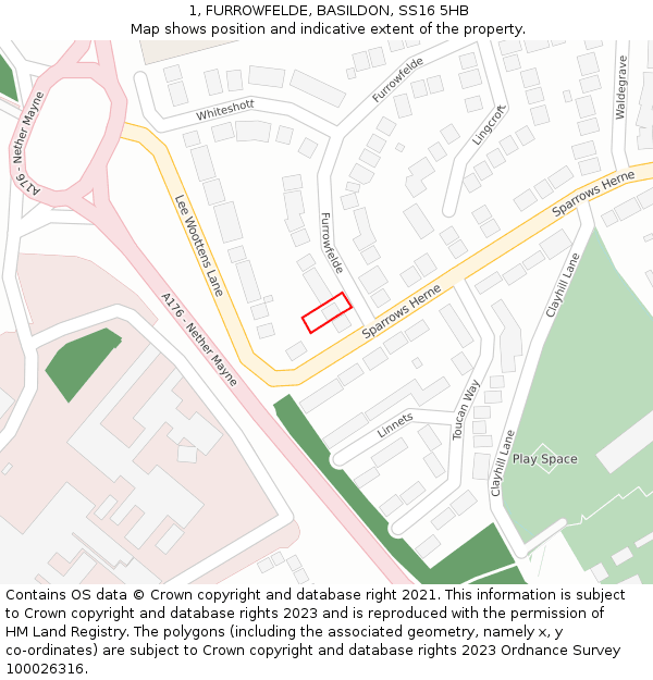 1, FURROWFELDE, BASILDON, SS16 5HB: Location map and indicative extent of plot