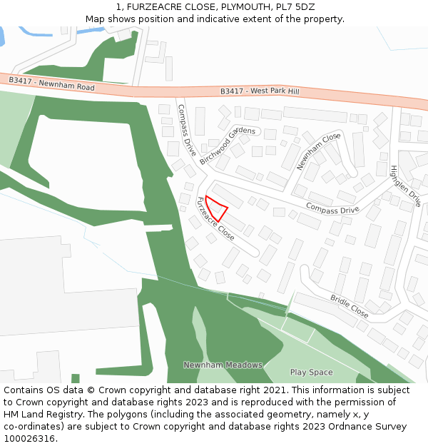 1, FURZEACRE CLOSE, PLYMOUTH, PL7 5DZ: Location map and indicative extent of plot