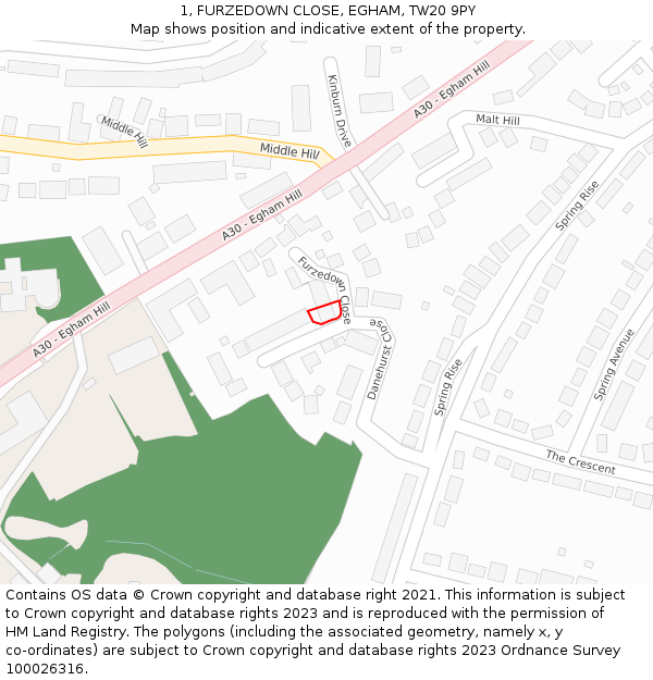 1, FURZEDOWN CLOSE, EGHAM, TW20 9PY: Location map and indicative extent of plot