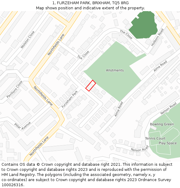 1, FURZEHAM PARK, BRIXHAM, TQ5 8RG: Location map and indicative extent of plot