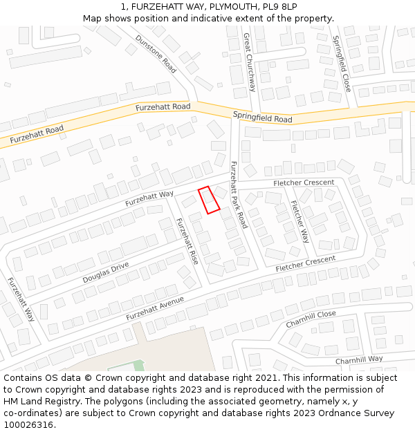 1, FURZEHATT WAY, PLYMOUTH, PL9 8LP: Location map and indicative extent of plot