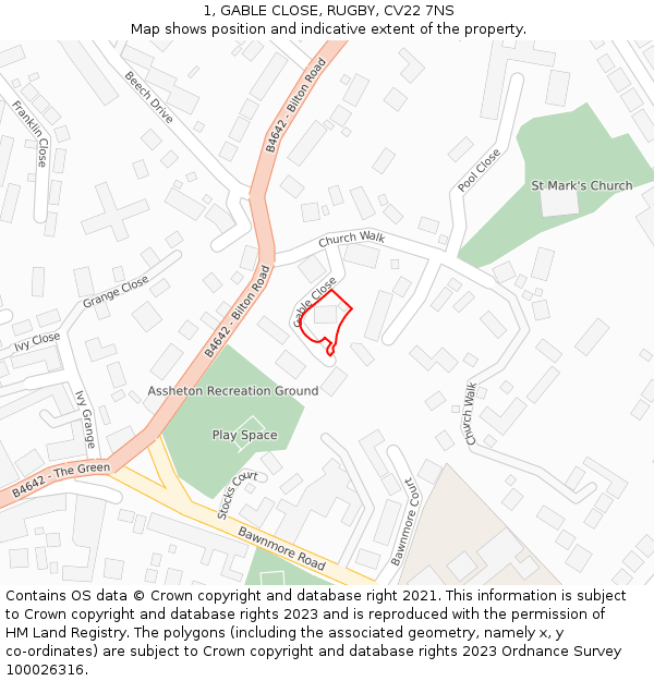 1, GABLE CLOSE, RUGBY, CV22 7NS: Location map and indicative extent of plot