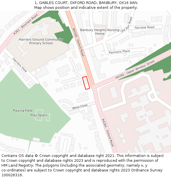 1, GABLES COURT, OXFORD ROAD, BANBURY, OX16 9AN: Location map and indicative extent of plot
