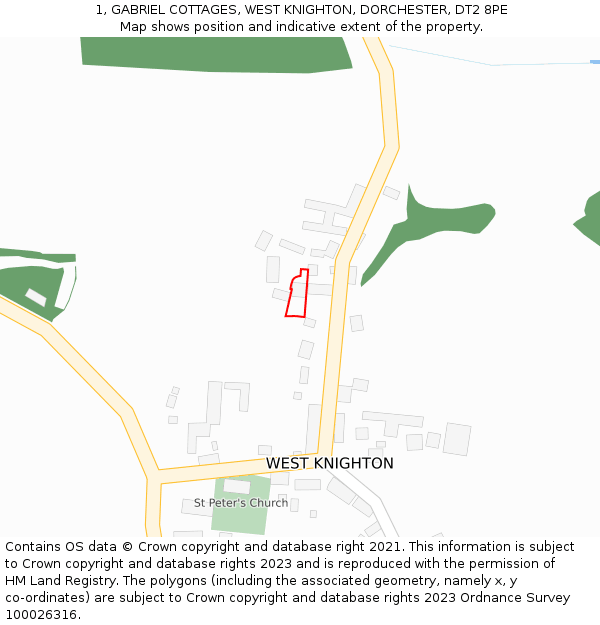 1, GABRIEL COTTAGES, WEST KNIGHTON, DORCHESTER, DT2 8PE: Location map and indicative extent of plot