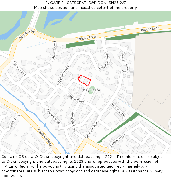 1, GABRIEL CRESCENT, SWINDON, SN25 2AT: Location map and indicative extent of plot