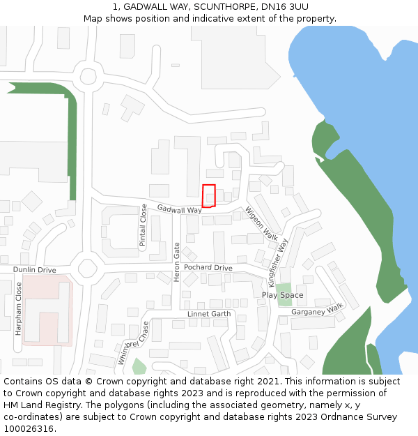 1, GADWALL WAY, SCUNTHORPE, DN16 3UU: Location map and indicative extent of plot