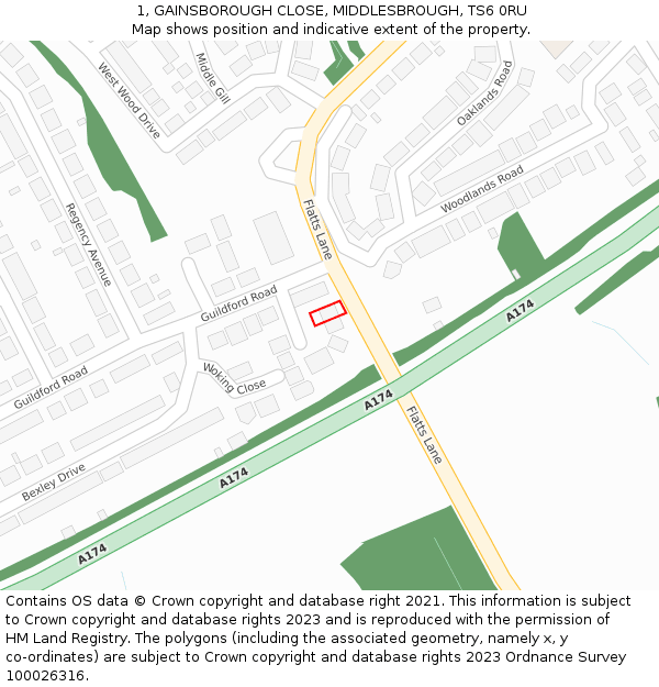 1, GAINSBOROUGH CLOSE, MIDDLESBROUGH, TS6 0RU: Location map and indicative extent of plot