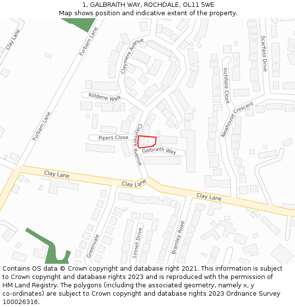 1, GALBRAITH WAY, ROCHDALE, OL11 5WE: Location map and indicative extent of plot