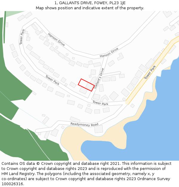1, GALLANTS DRIVE, FOWEY, PL23 1JE: Location map and indicative extent of plot