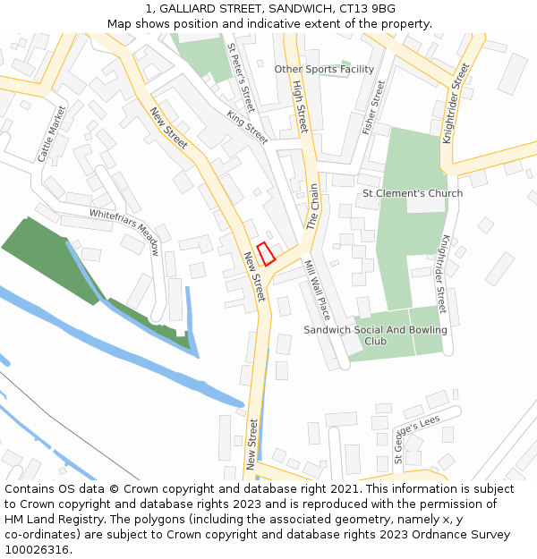 1, GALLIARD STREET, SANDWICH, CT13 9BG: Location map and indicative extent of plot