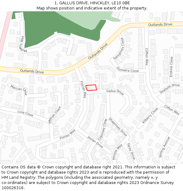 1, GALLUS DRIVE, HINCKLEY, LE10 0BE: Location map and indicative extent of plot