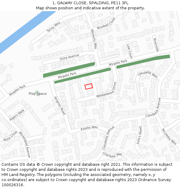 1, GALWAY CLOSE, SPALDING, PE11 3FL: Location map and indicative extent of plot