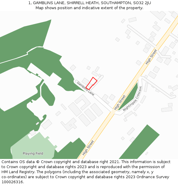 1, GAMBLINS LANE, SHIRRELL HEATH, SOUTHAMPTON, SO32 2JU: Location map and indicative extent of plot