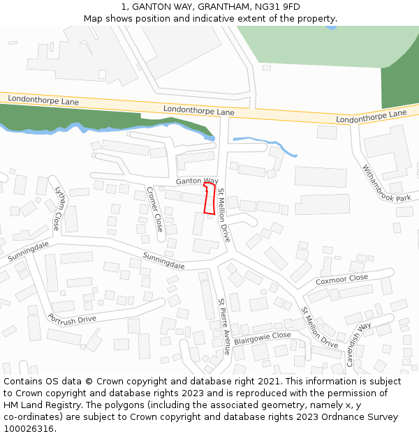 1, GANTON WAY, GRANTHAM, NG31 9FD: Location map and indicative extent of plot