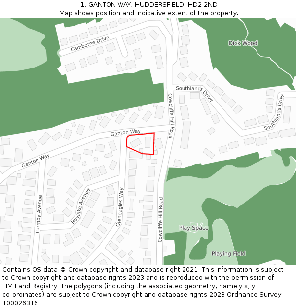 1, GANTON WAY, HUDDERSFIELD, HD2 2ND: Location map and indicative extent of plot