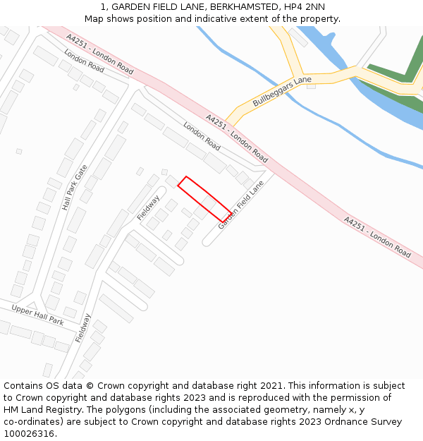 1, GARDEN FIELD LANE, BERKHAMSTED, HP4 2NN: Location map and indicative extent of plot