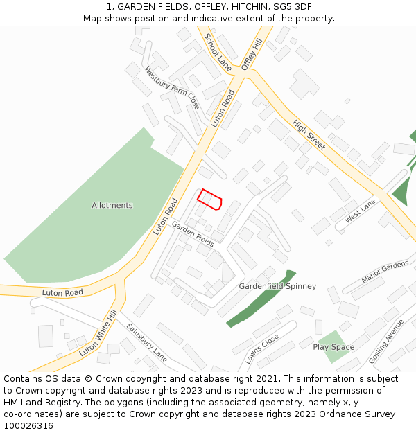 1, GARDEN FIELDS, OFFLEY, HITCHIN, SG5 3DF: Location map and indicative extent of plot