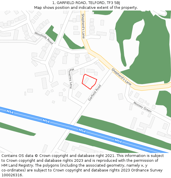 1, GARFIELD ROAD, TELFORD, TF3 5BJ: Location map and indicative extent of plot