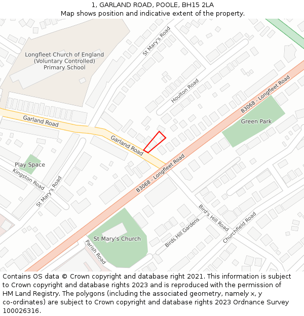 1, GARLAND ROAD, POOLE, BH15 2LA: Location map and indicative extent of plot