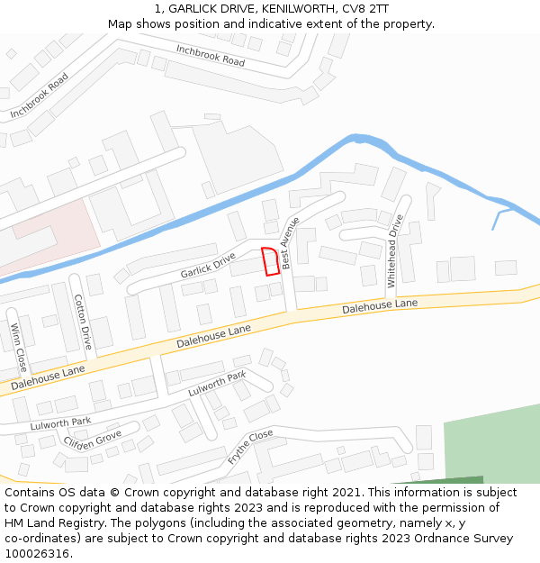 1, GARLICK DRIVE, KENILWORTH, CV8 2TT: Location map and indicative extent of plot