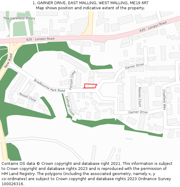 1, GARNER DRIVE, EAST MALLING, WEST MALLING, ME19 6RT: Location map and indicative extent of plot