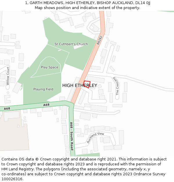 1, GARTH MEADOWS, HIGH ETHERLEY, BISHOP AUCKLAND, DL14 0JJ: Location map and indicative extent of plot
