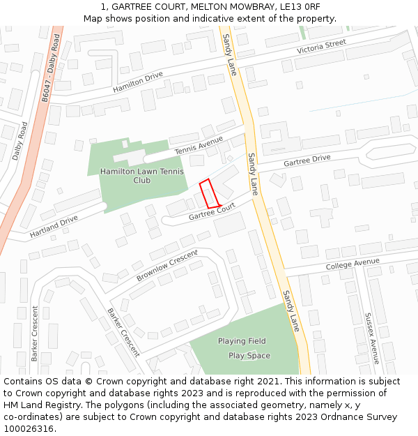 1, GARTREE COURT, MELTON MOWBRAY, LE13 0RF: Location map and indicative extent of plot