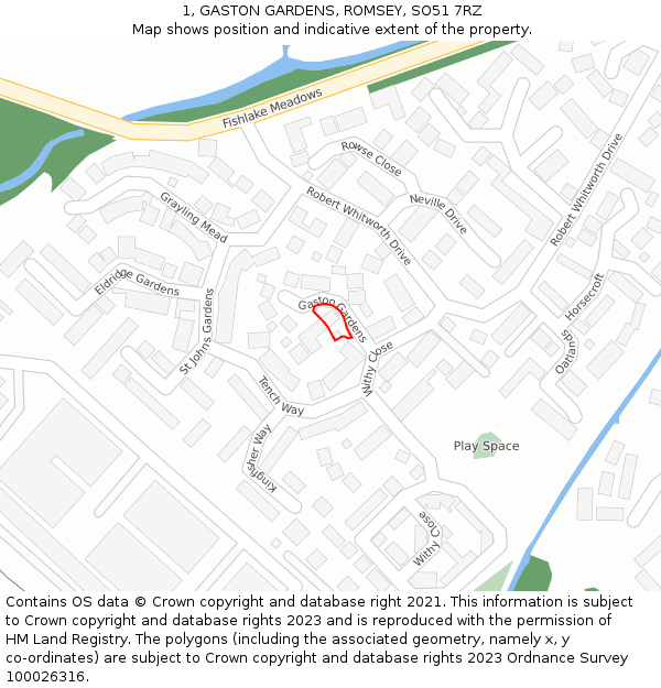 1, GASTON GARDENS, ROMSEY, SO51 7RZ: Location map and indicative extent of plot