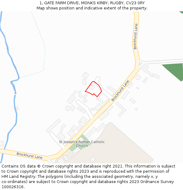 1, GATE FARM DRIVE, MONKS KIRBY, RUGBY, CV23 0RY: Location map and indicative extent of plot