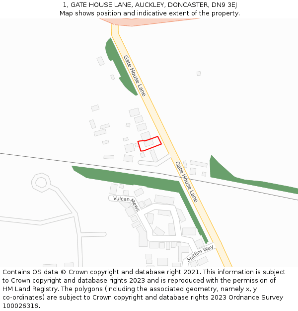 1, GATE HOUSE LANE, AUCKLEY, DONCASTER, DN9 3EJ: Location map and indicative extent of plot