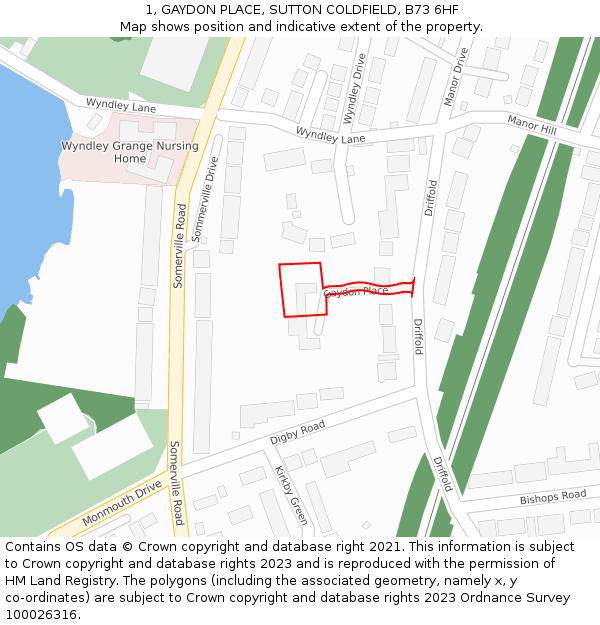 1, GAYDON PLACE, SUTTON COLDFIELD, B73 6HF: Location map and indicative extent of plot