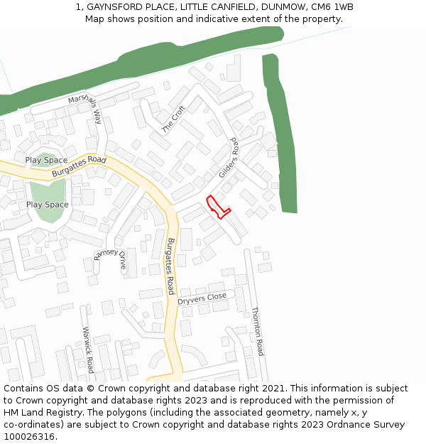 1, GAYNSFORD PLACE, LITTLE CANFIELD, DUNMOW, CM6 1WB: Location map and indicative extent of plot