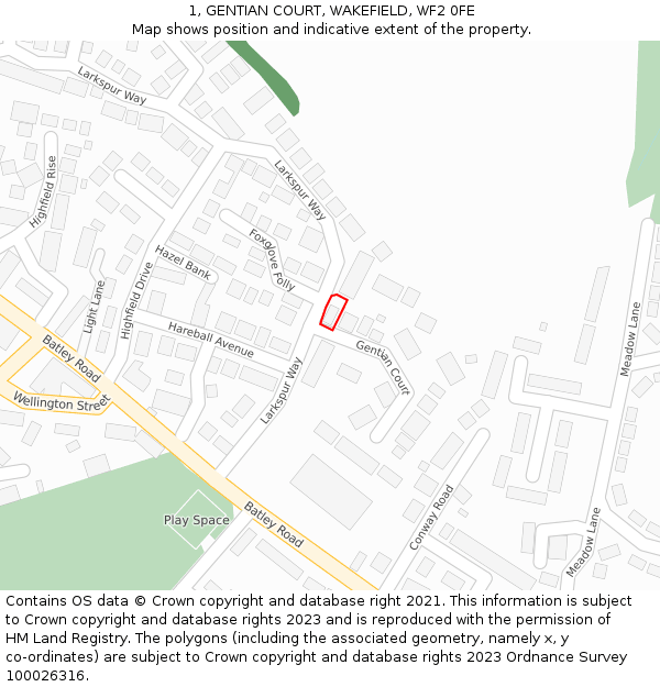 1, GENTIAN COURT, WAKEFIELD, WF2 0FE: Location map and indicative extent of plot
