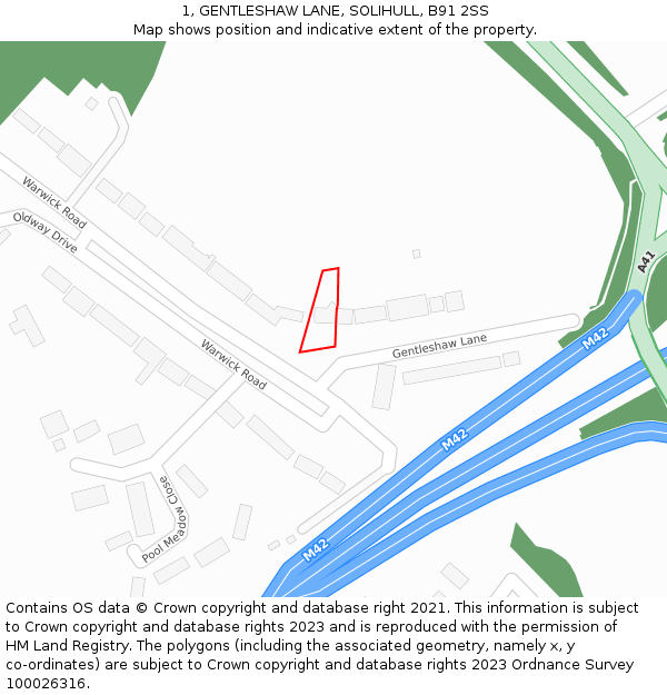 1, GENTLESHAW LANE, SOLIHULL, B91 2SS: Location map and indicative extent of plot