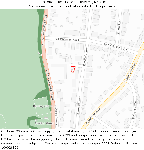 1, GEORGE FROST CLOSE, IPSWICH, IP4 2UG: Location map and indicative extent of plot