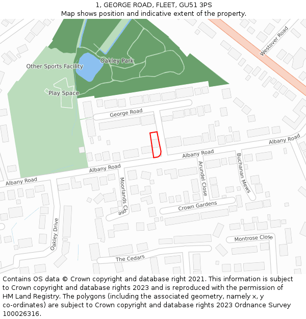 1, GEORGE ROAD, FLEET, GU51 3PS: Location map and indicative extent of plot