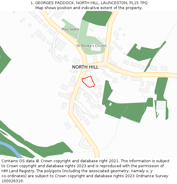 1, GEORGES PADDOCK, NORTH HILL, LAUNCESTON, PL15 7PQ: Location map and indicative extent of plot