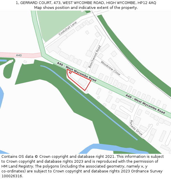 1, GERRARD COURT, 473, WEST WYCOMBE ROAD, HIGH WYCOMBE, HP12 4AQ: Location map and indicative extent of plot