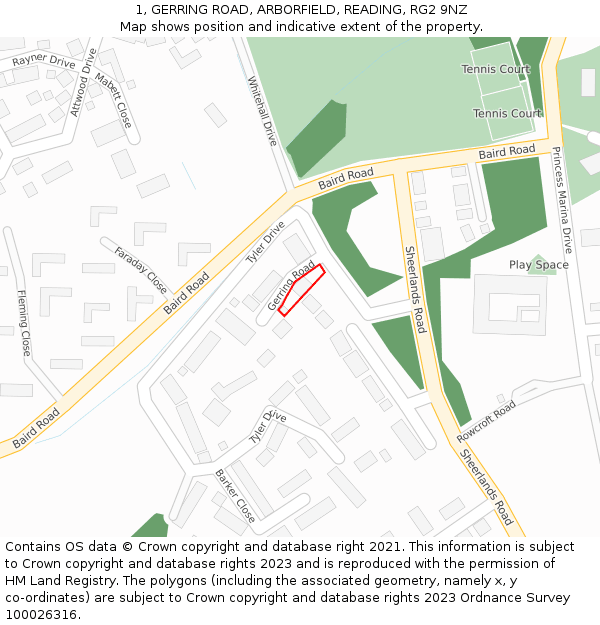 1, GERRING ROAD, ARBORFIELD, READING, RG2 9NZ: Location map and indicative extent of plot