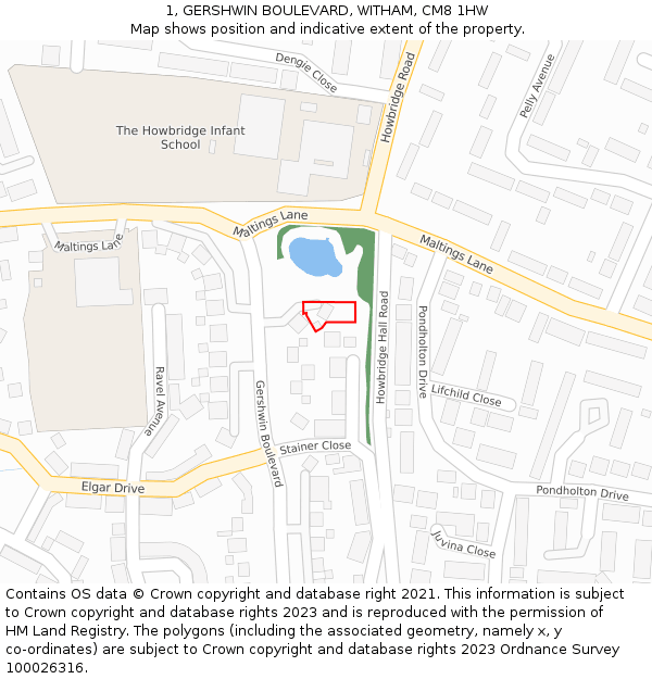 1, GERSHWIN BOULEVARD, WITHAM, CM8 1HW: Location map and indicative extent of plot