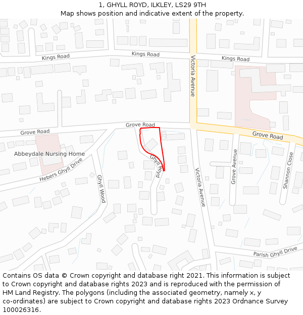 1, GHYLL ROYD, ILKLEY, LS29 9TH: Location map and indicative extent of plot