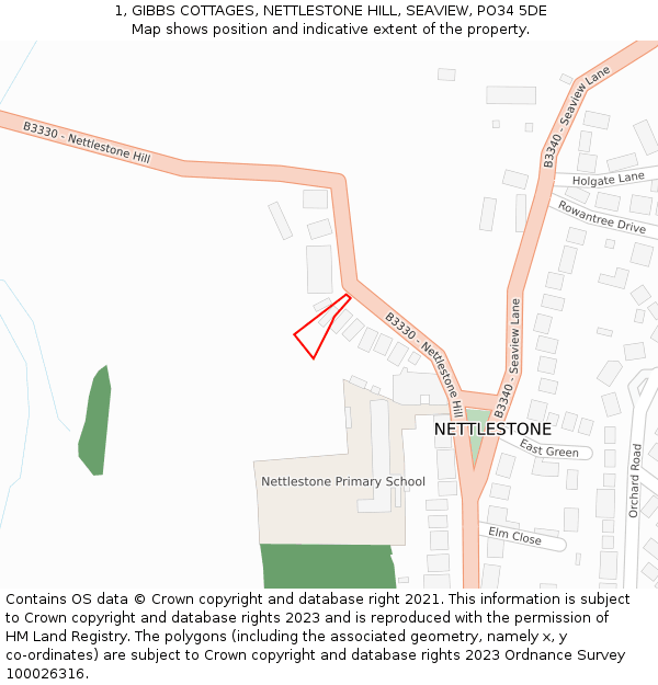 1, GIBBS COTTAGES, NETTLESTONE HILL, SEAVIEW, PO34 5DE: Location map and indicative extent of plot