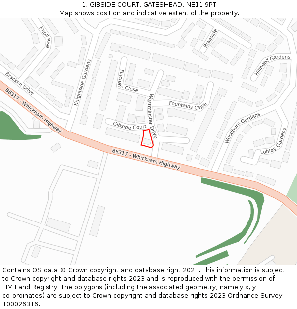 1, GIBSIDE COURT, GATESHEAD, NE11 9PT: Location map and indicative extent of plot