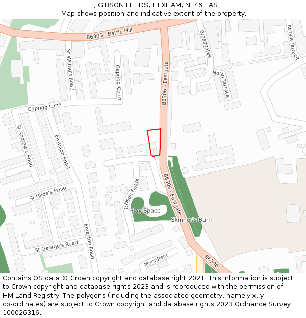 1, GIBSON FIELDS, HEXHAM, NE46 1AS: Location map and indicative extent of plot