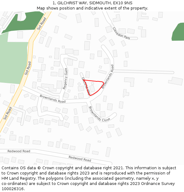 1, GILCHRIST WAY, SIDMOUTH, EX10 9NS: Location map and indicative extent of plot