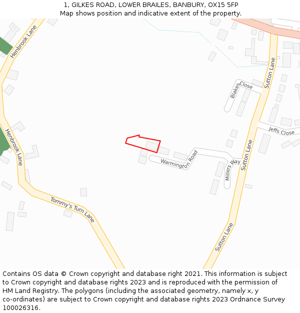 1, GILKES ROAD, LOWER BRAILES, BANBURY, OX15 5FP: Location map and indicative extent of plot