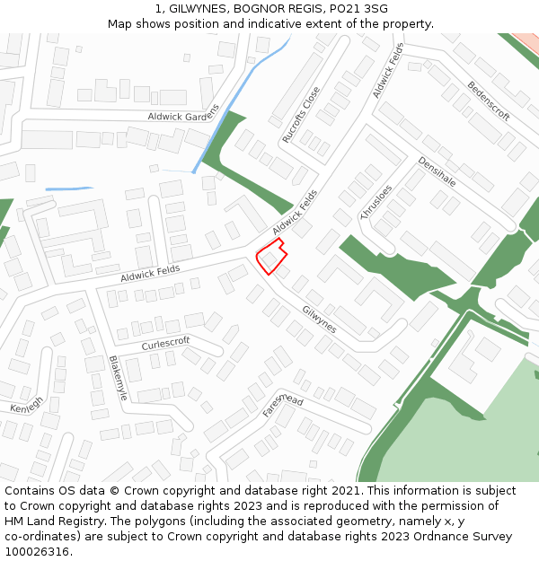 1, GILWYNES, BOGNOR REGIS, PO21 3SG: Location map and indicative extent of plot