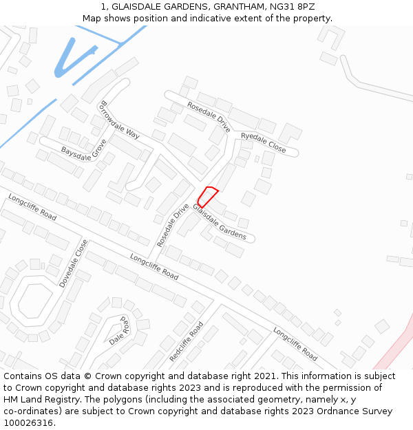 1, GLAISDALE GARDENS, GRANTHAM, NG31 8PZ: Location map and indicative extent of plot